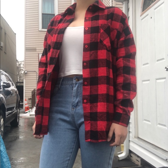 NEW Red & Black Plaid Oversized Flannel - Picture 3 of 7